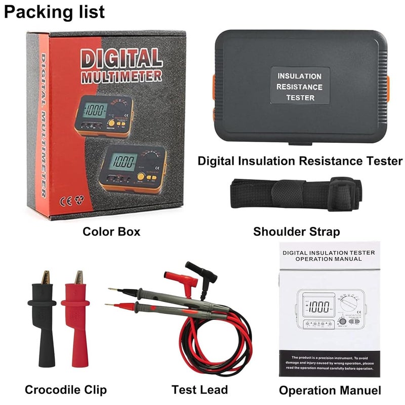JUNLIXN VC60B+ Digital Insulation Resistance Tester, DC250/500/1000V AC750V Megohm Meter Double Alarm Backlight LCD Display & Data Hold OHM Meter DCV ACV Megohmmeter - Image 3